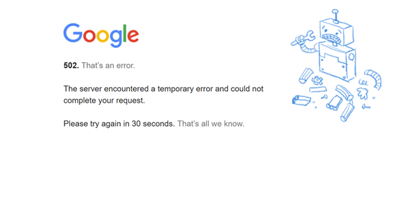 google 502 error